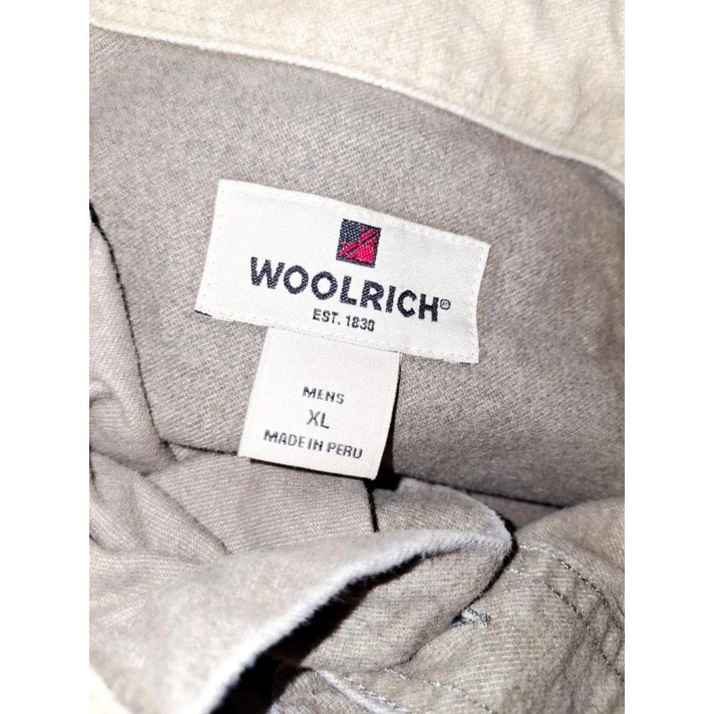 WOOLRICH Beige Casual Button Down Shirt XL 100% thick cotton elbow patches - Picture 6 of 7